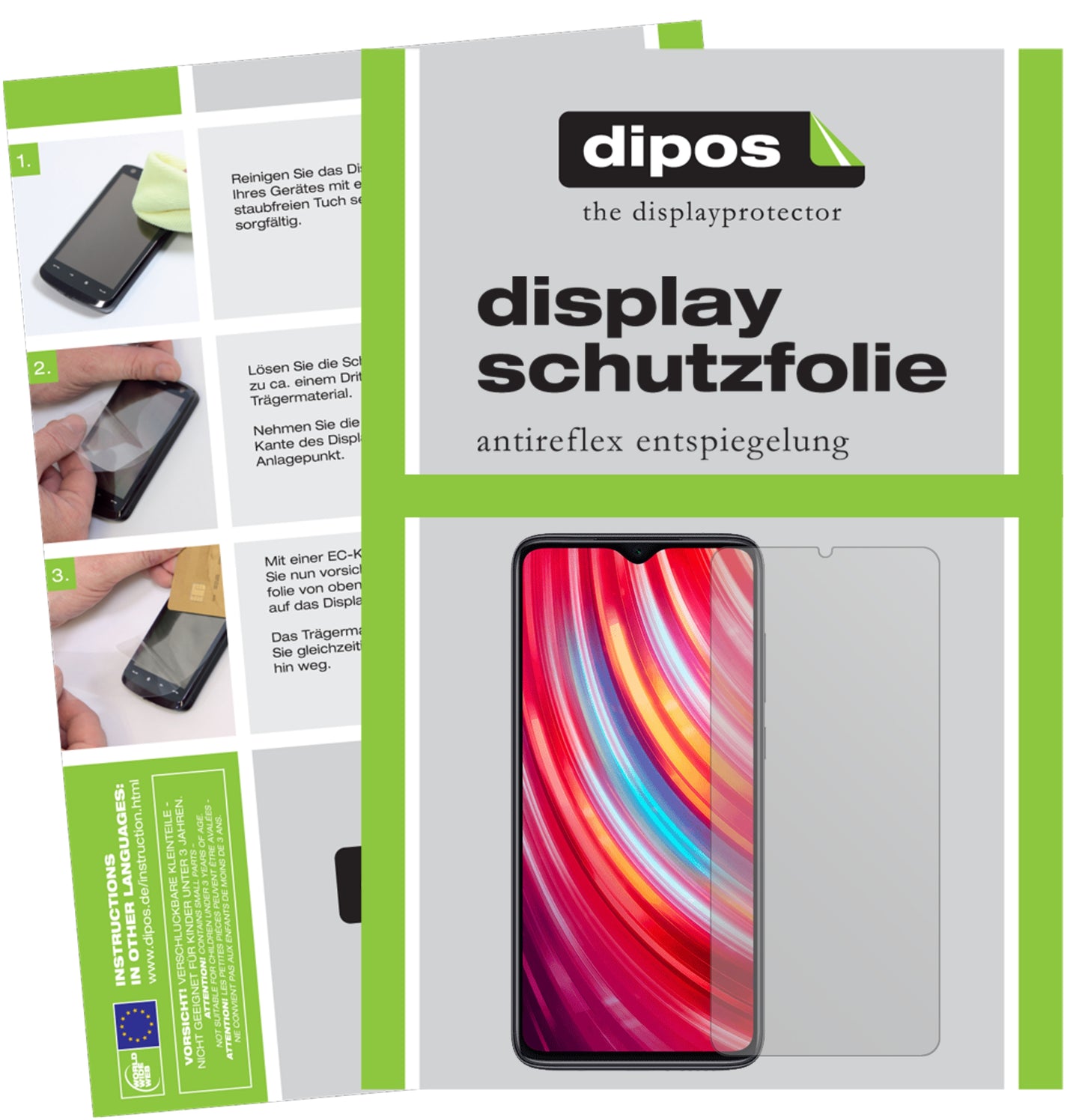 Matte Displayschutzfolie von dipos passend für Xiaomi Redmi Note 8 Pro, präziser Zuschnitt und blasenfrei montiert