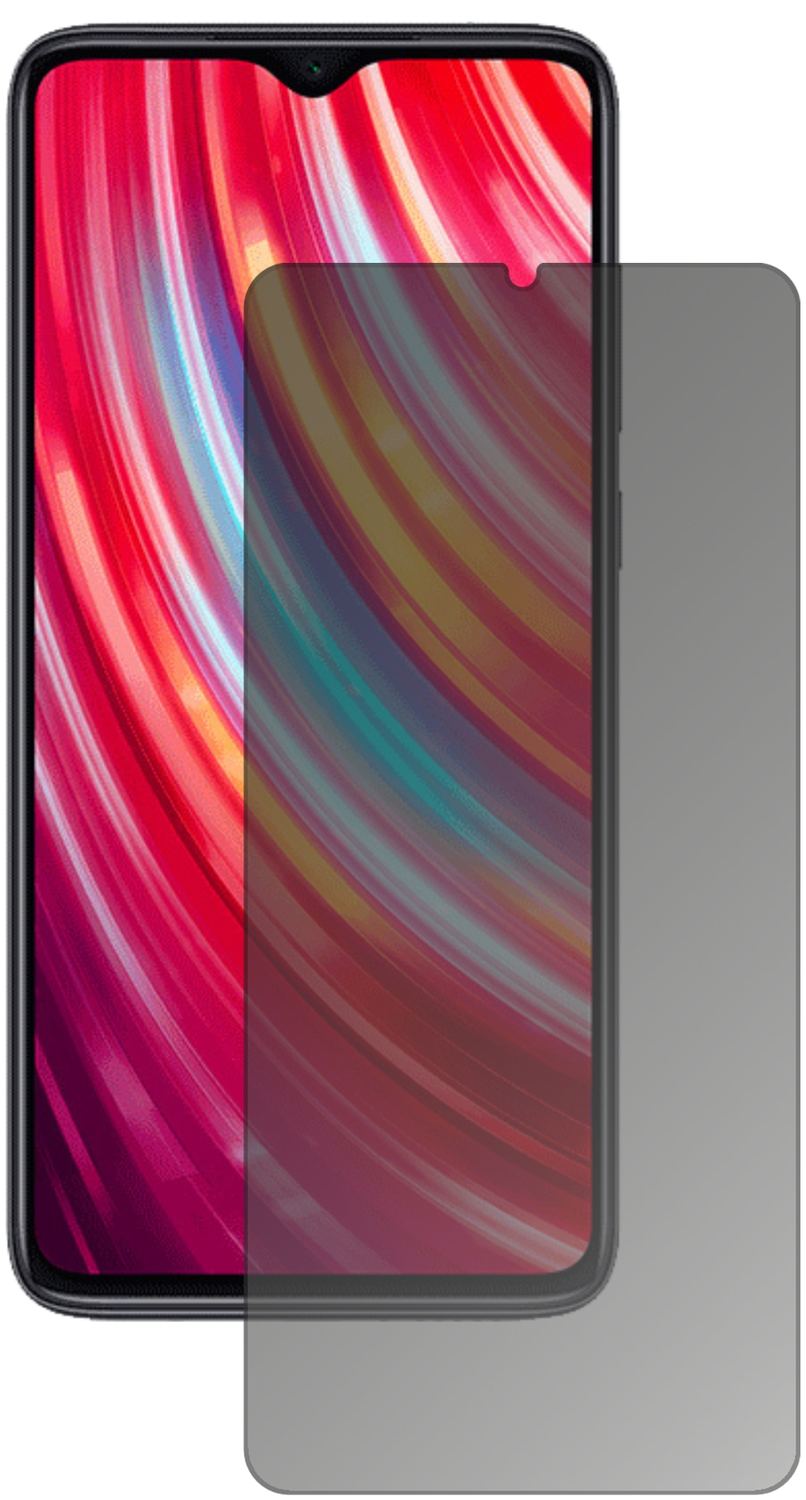 XiaomiRedmi Note 8 Pro mit aufgebrachtem dipos Displayschutz, der seitliche Einblicke blockiert