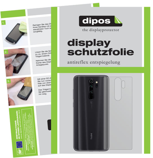 Matte Displayschutzfolie von dipos passend für Xiaomi Redmi Note 8 Rückseite, präziser Zuschnitt und blasenfrei montiert