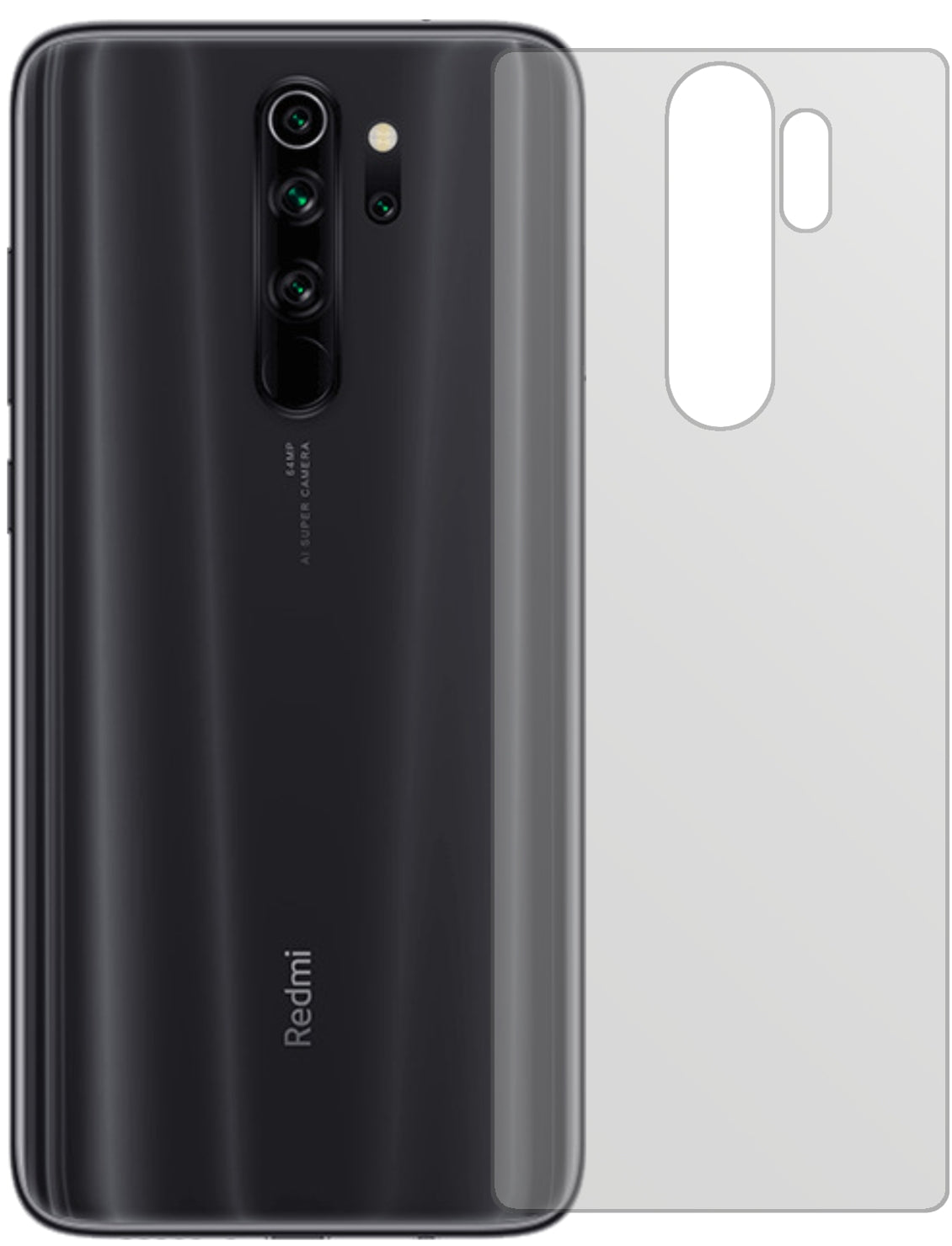 XiaomiRedmi Note 8 Rückseite mit aufgebrachter dipos Displayschutzfolie, die lästige Fingerabdrücke minimiert