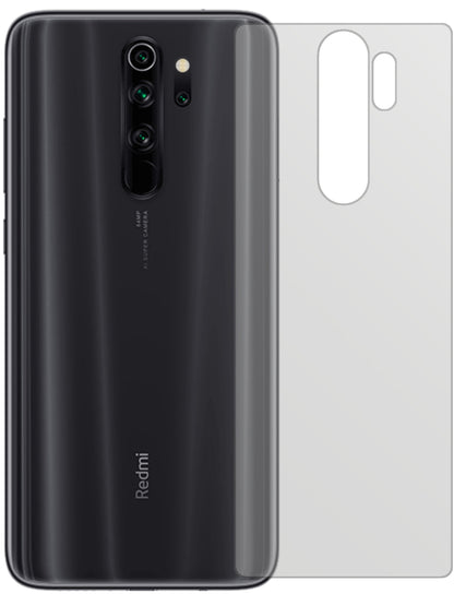 XiaomiRedmi Note 8 Rückseite mit aufgebrachter dipos Displayschutzfolie, die lästige Fingerabdrücke minimiert