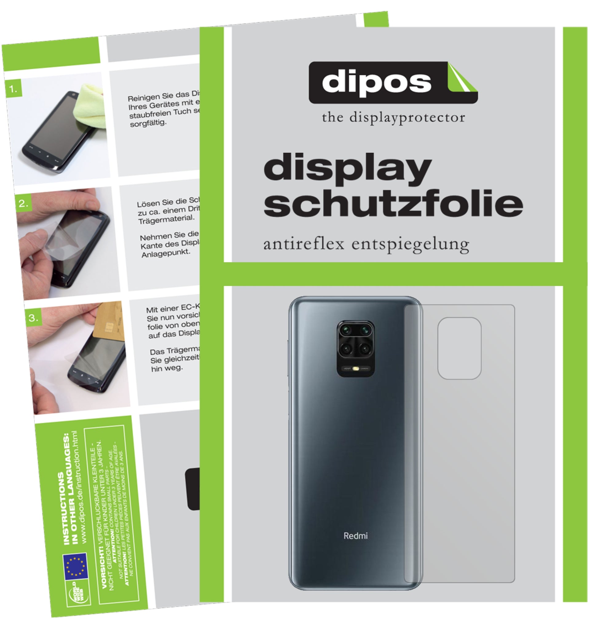 Matte Displayschutzfolie von dipos passend für Xiaomi Redmi Note 9 Pro Rückseite, präziser Zuschnitt und blasenfrei montiert
