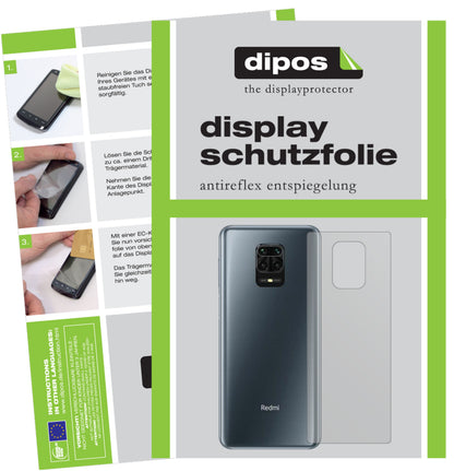 Matte Displayschutzfolie von dipos passend für Xiaomi Redmi Note 9 Pro Rückseite, präziser Zuschnitt und blasenfrei montiert
