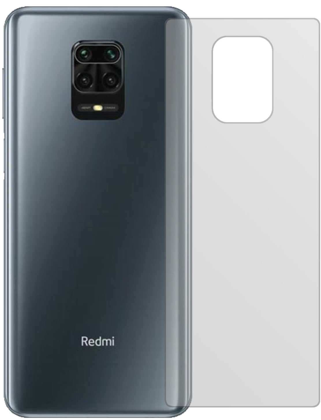XiaomiRedmi Note 9 Pro Rückseite mit aufgebrachter dipos Displayschutzfolie, die lästige Fingerabdrücke minimiert