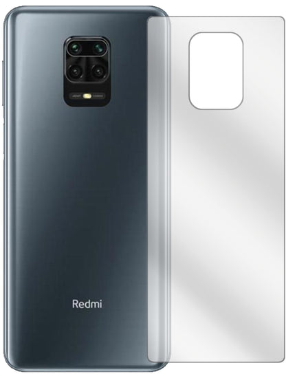 XiaomiRedmi Note 9 Pro Rückseite mit aufgebrachter dipos Displayschutzfolie, glasklare Darstellung ohne Einschränkungen
