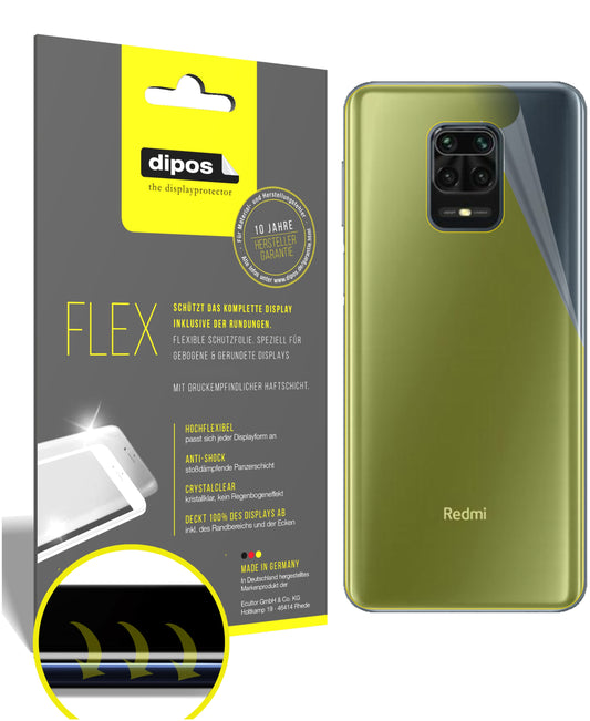 Klare Displayschutzfolie von dipos passend für Xiaomi Redmi Note 9S Rückseite, 100% Displayabdeckung und blasenfreie Montage