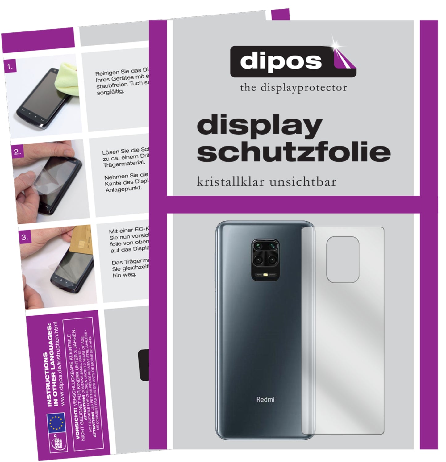 Kristallklare, dünne Schutzfolie: Kratzfest & passgenau für Xiaomi-Redmi Note 9S Rückseite