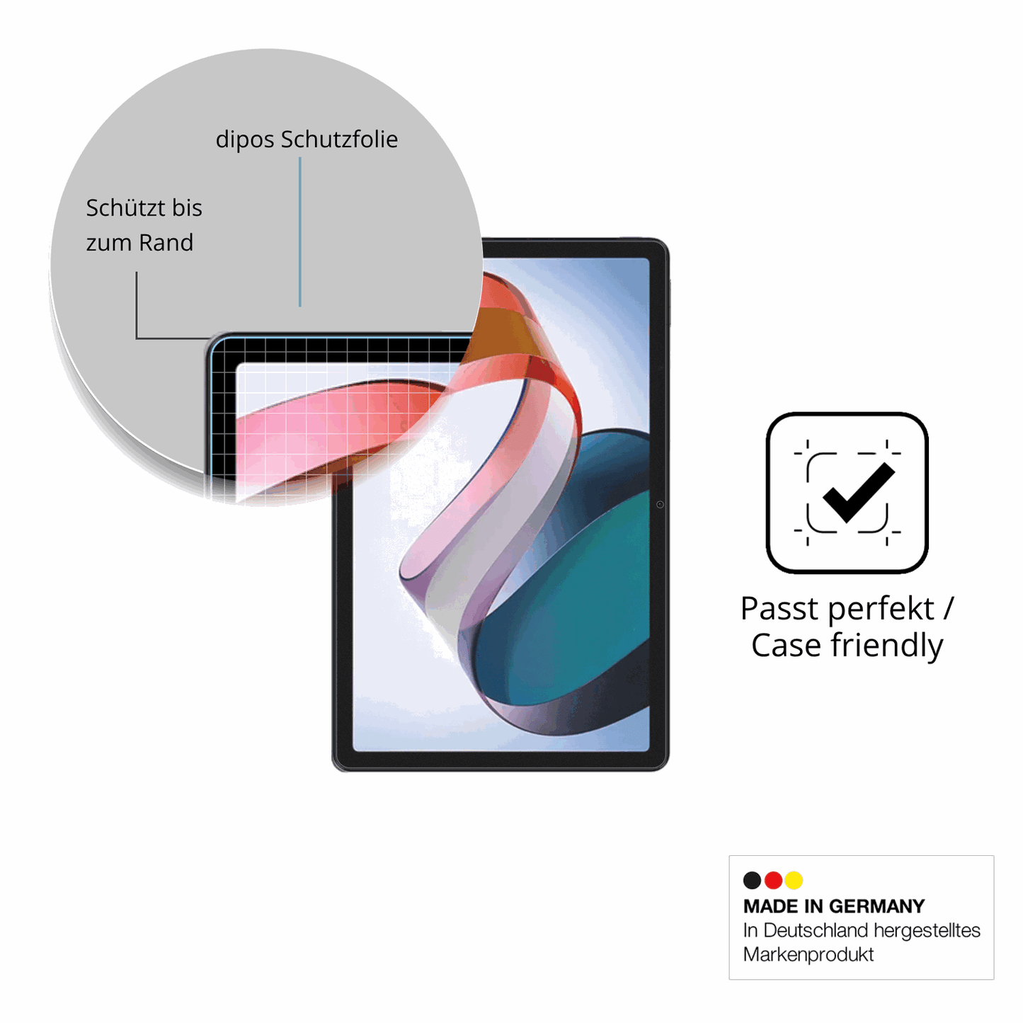 Schutzglasfolie mit optimaler Passform, zur Verwendung mit Hüllen geeignet