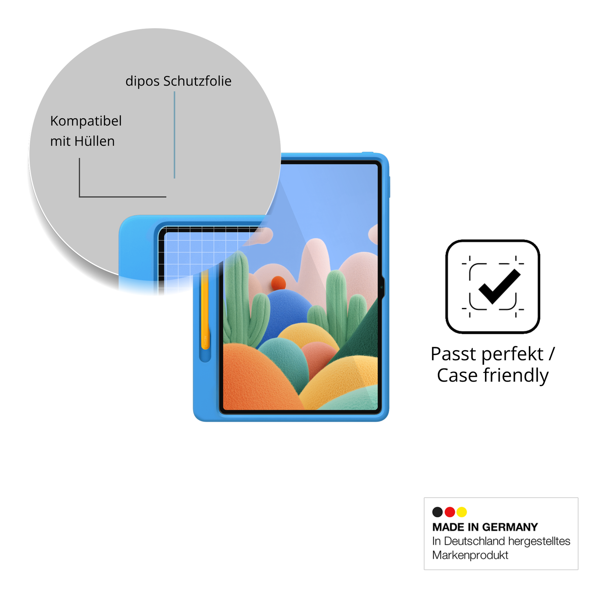 Schutzfolie mit optimaler Passform, zur Verwendung mit Hüllen geeignet