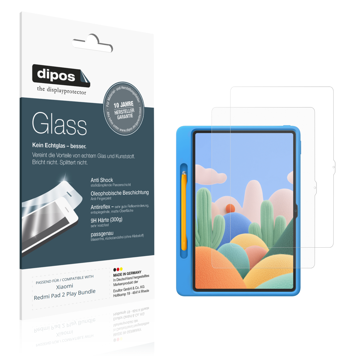 Matte Displayschutzfolie von dipos passend für Xiaomi Redmi Pad 2 Play Bundle, 9H kratzfest und blasenfrei montiert