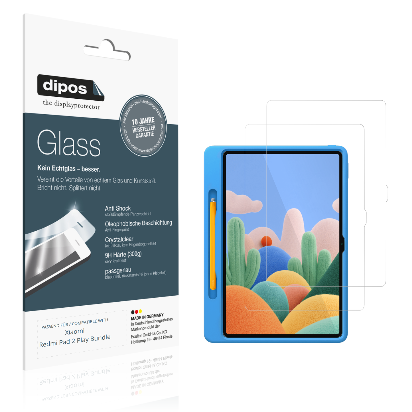 Klare Displayschutzfolie von dipos passend für Xiaomi Redmi Pad 2 Play Bundle, 9H kratzfest und blasenfrei montiert