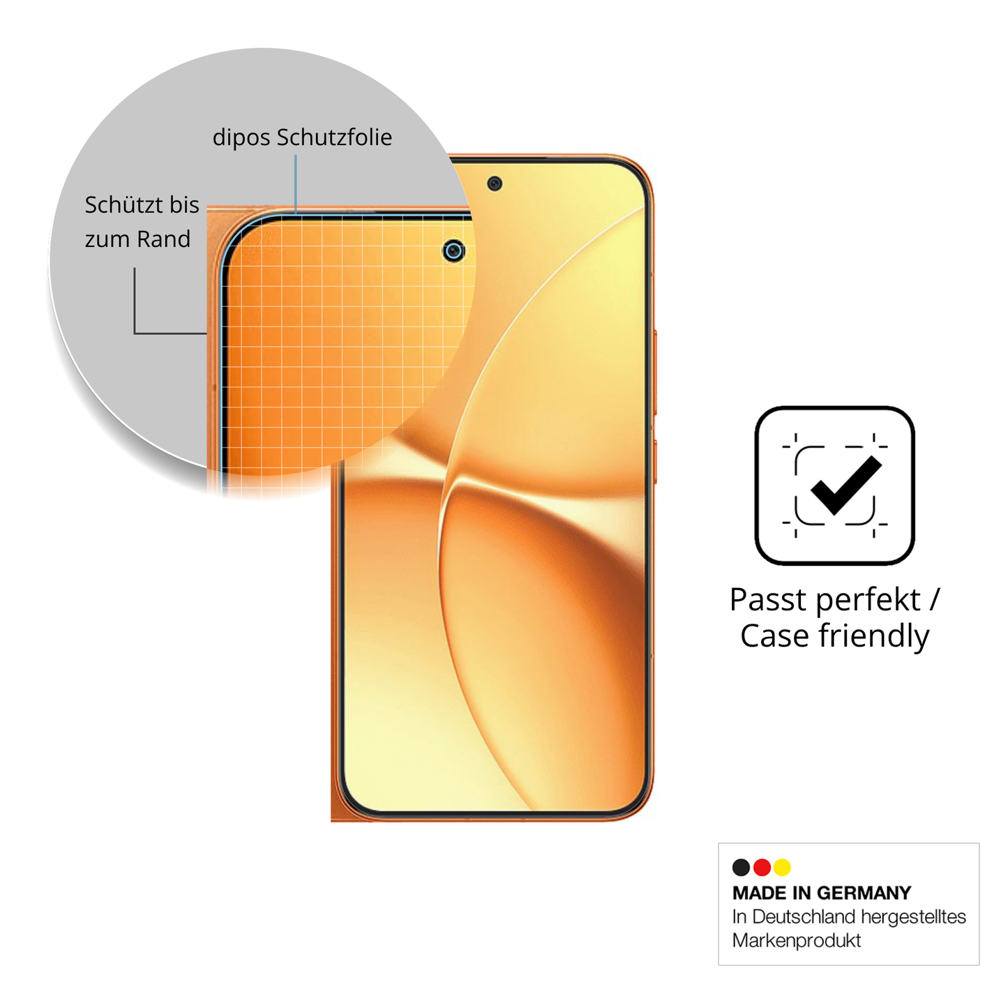 Schutzglasfolie mit optimaler Passform, zur Verwendung mit Hüllen geeignet