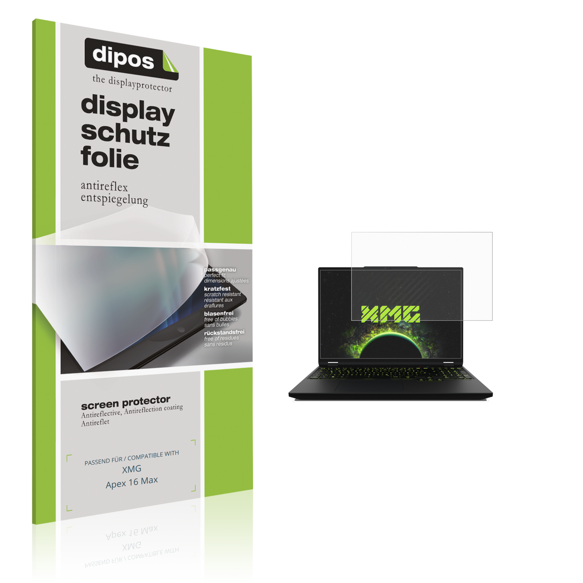 Matte Displayschutzfolie von dipos passend für XMG Apex 16 Max, präziser Zuschnitt und blasenfrei montiert