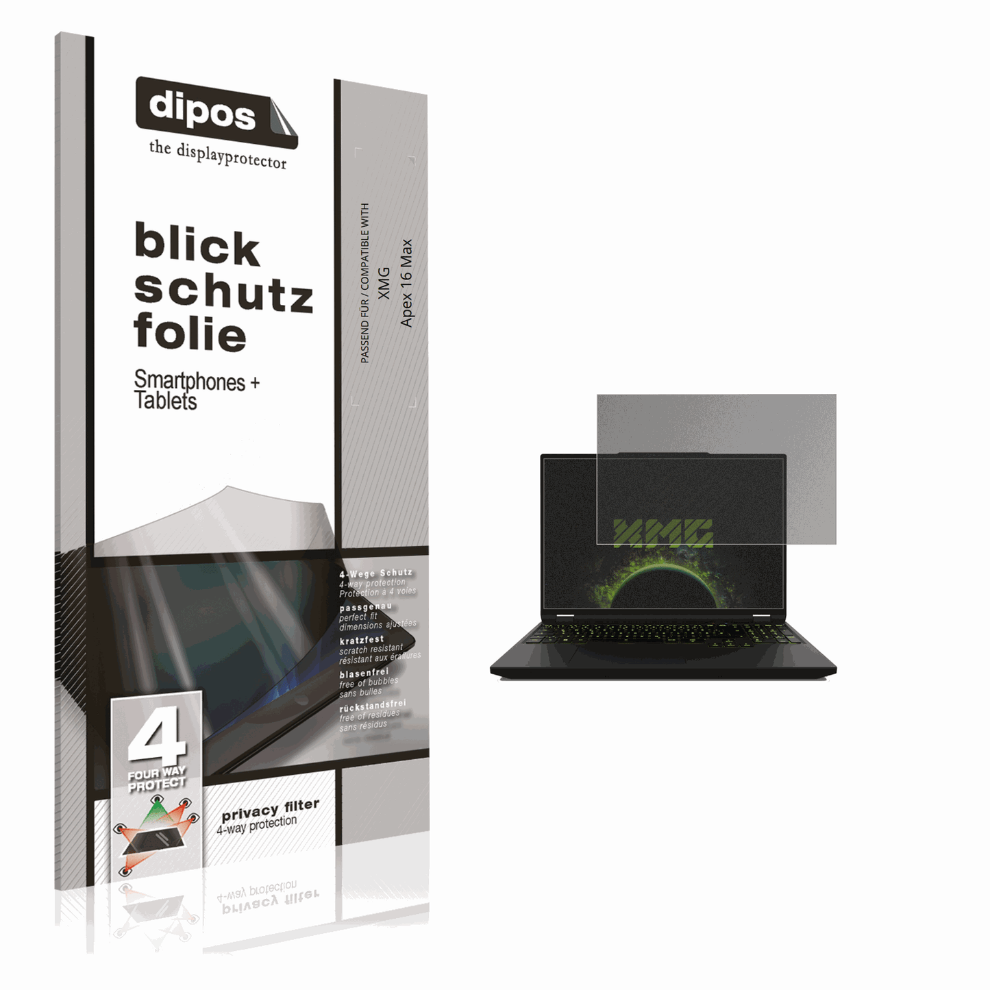 Blickschutzfolie von dipos passend für XMG Apex 16 Max, präziser Zuschnitt und blasenfrei montiert