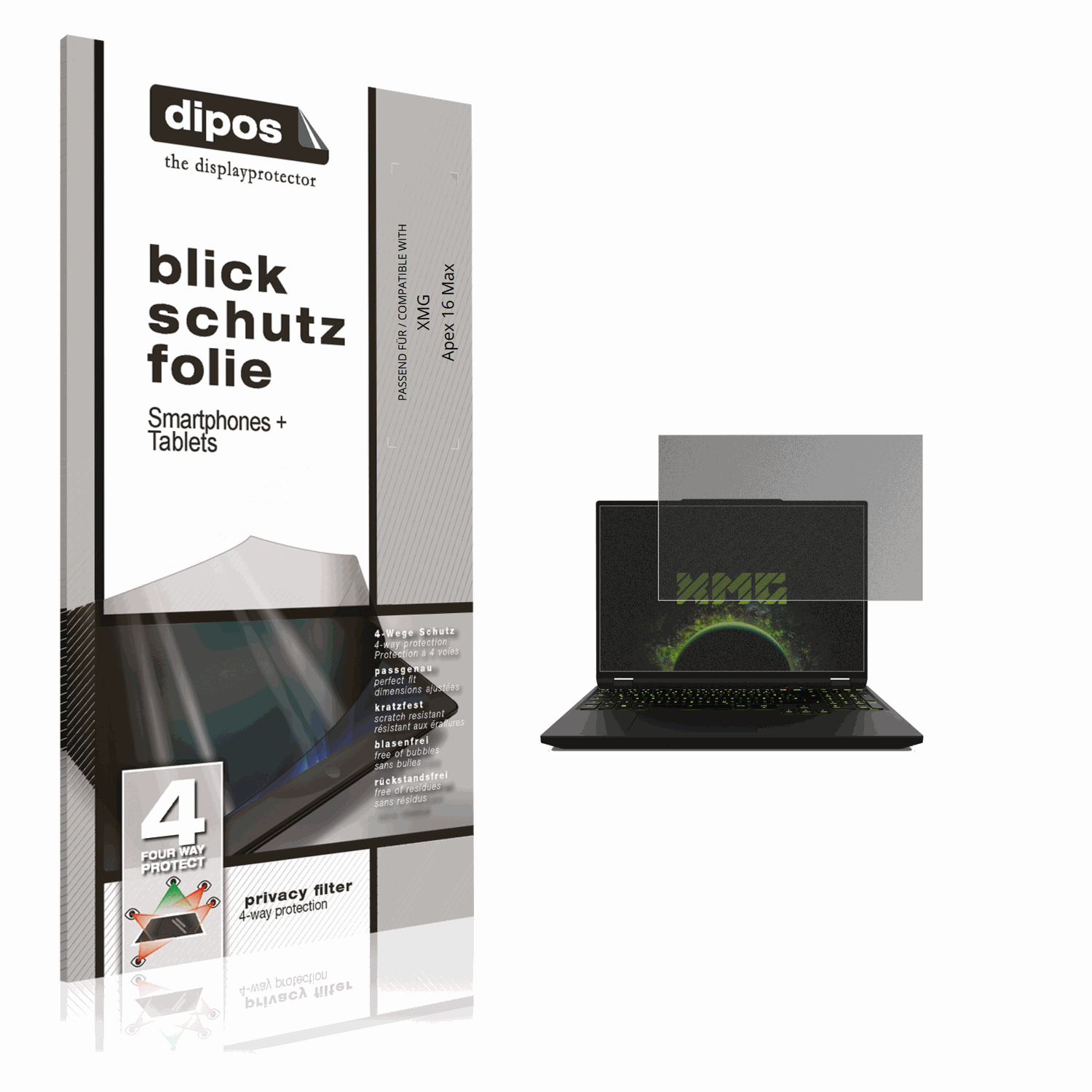 Blickschutzfolie von dipos passend für XMG Apex 16 Max, präziser Zuschnitt und blasenfrei montiert