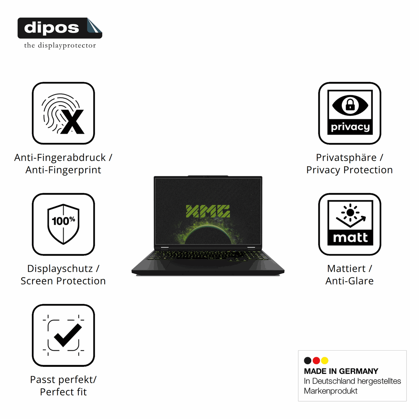 Privatsphäre-Schutz durch Sichtschutz-Folie passend zugeschnitten für XMG Apex 16 Max