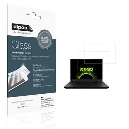 Klare Displayschutzfolie von dipos passend für XMG Apex 16 Max, 9H kratzfest und blasenfrei montiert