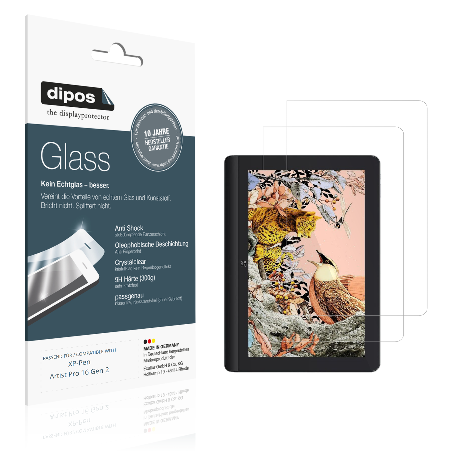 Klare Displayschutzfolie von dipos passend für XP-Pen Artist Pro 16 Gen 2, 9H kratzfest und blasenfrei montiert