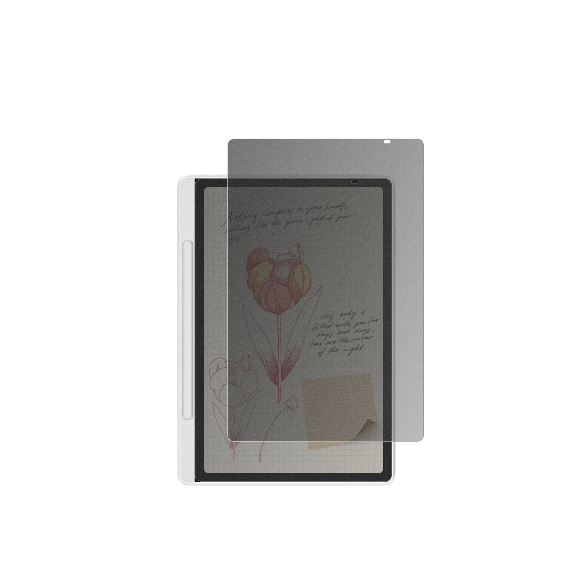 XP-PenMagic Note Pad mit aufgebrachtem dipos Displayschutz, der seitliche Einblicke blockiert