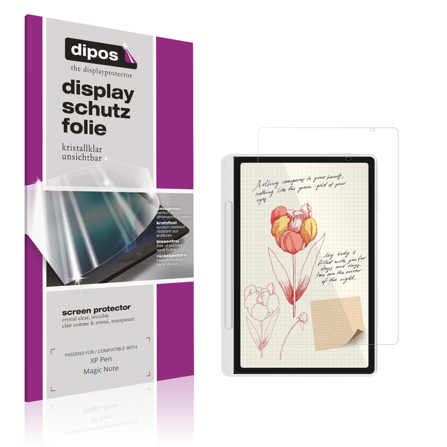 Klare Displayschutzfolie von dipos passend für XP-Pen Magic Note Pad, präziser Zuschnitt und blasenfrei montiert