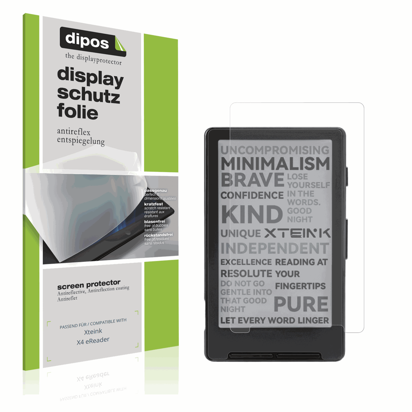 Matte Displayschutzfolie von dipos passend für Xteink X4 eReader, präziser Zuschnitt und blasenfrei montiert