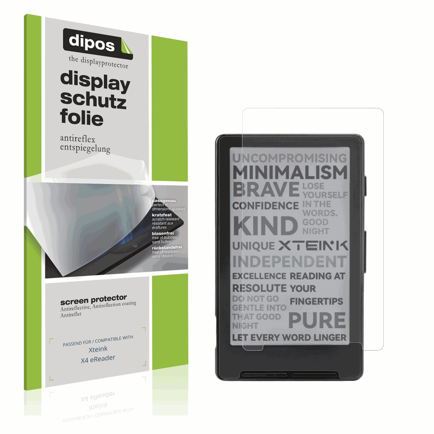 Matte Displayschutzfolie von dipos passend für Xteink X4 eReader, präziser Zuschnitt und blasenfrei montiert