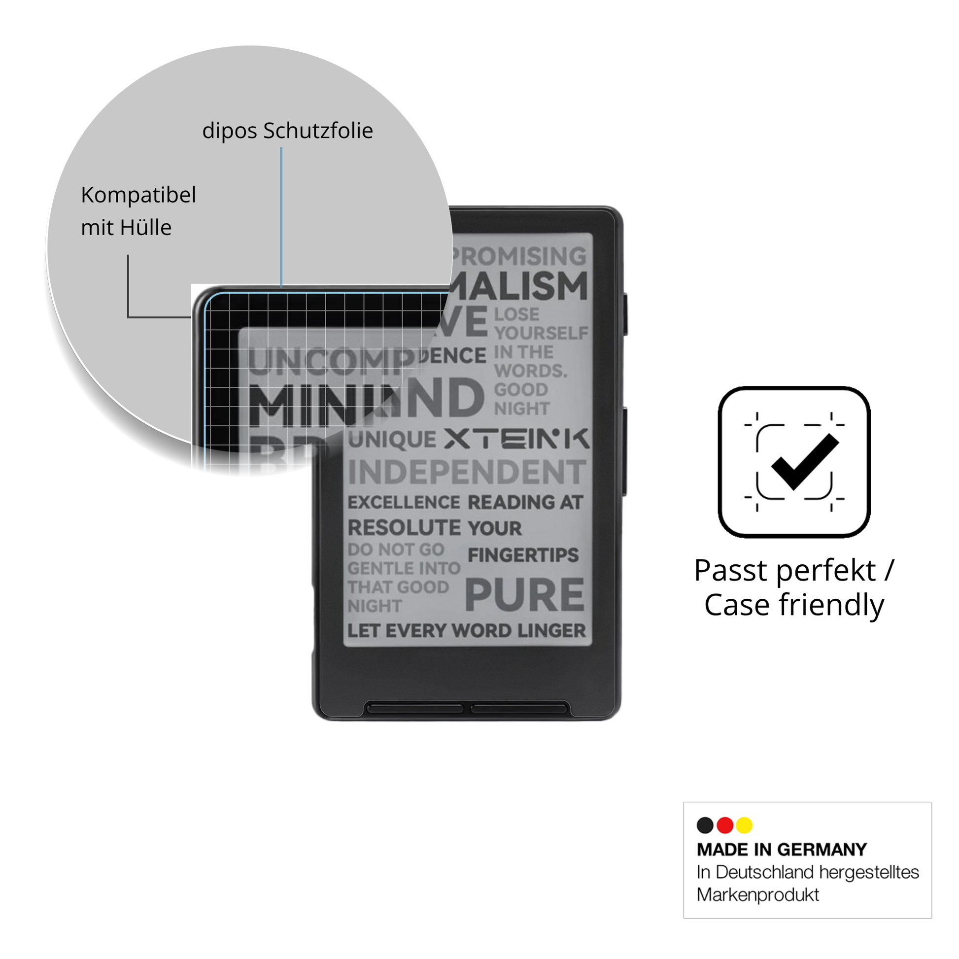 Schutzfolie mit optimaler Passform, zur Verwendung mit Hüllen geeignet