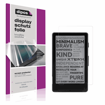 Klare Displayschutzfolie von dipos passend für Xteink X4 eReader, präziser Zuschnitt und blasenfrei montiert