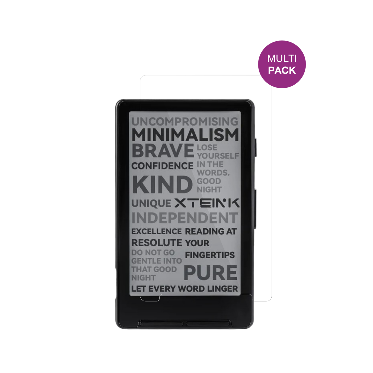 XteinkX4 eReader mit aufgebrachter dipos Displayschutzfolie, glasklare Darstellung ohne Einschränkungen