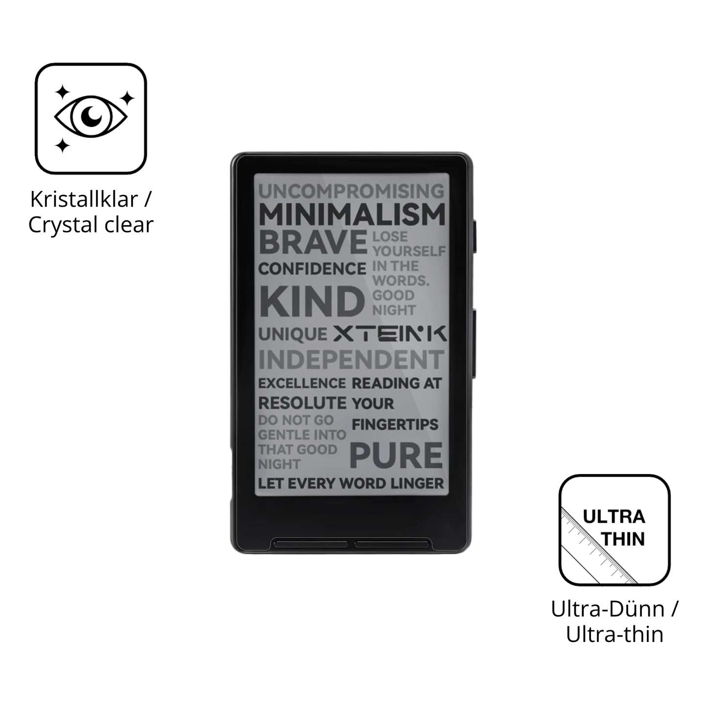 Dünne und klare Folie passend zugeschnitten für Xteink X4 eReader