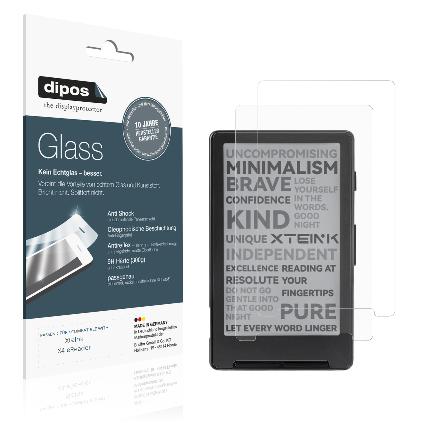 Matte Displayschutzfolie von dipos passend für Xteink X4 eReader, 9H kratzfest und blasenfrei montiert