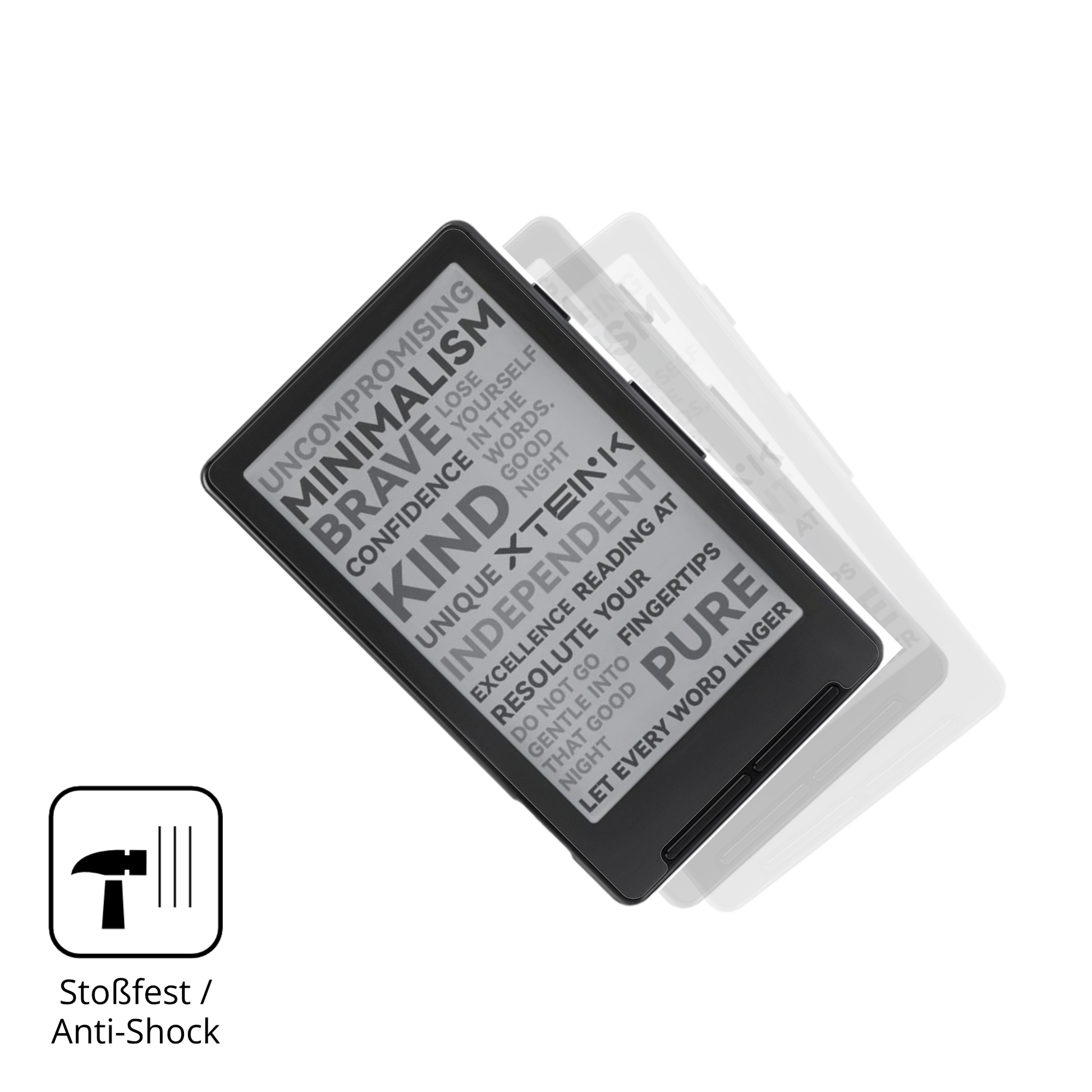 Schutz gegen Kratzer auf dem Xteink X4 eReader Glas durch Schlüssel, Stöße gegen die Tischkante oder Stürze