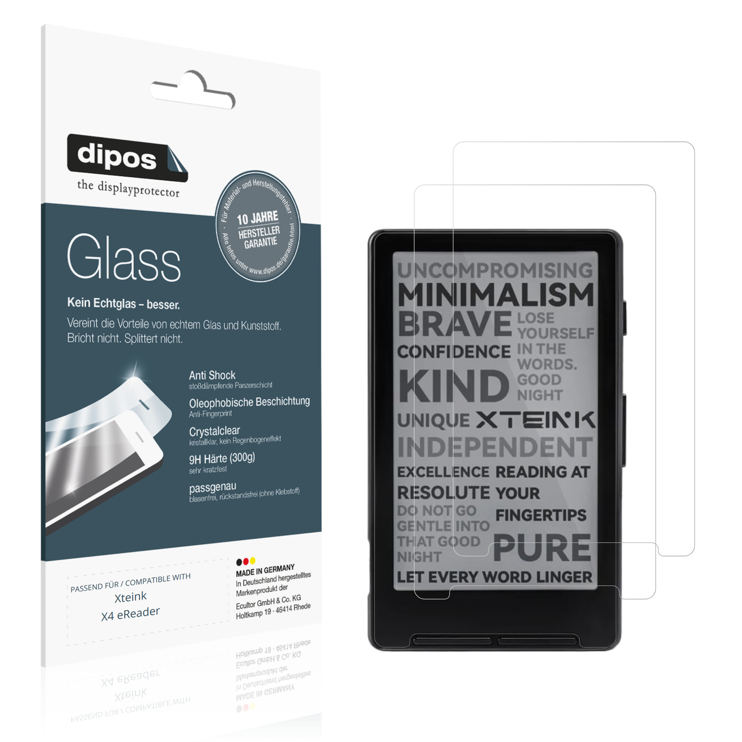 Klare Displayschutzfolie von dipos passend für Xteink X4 eReader, 9H kratzfest und blasenfrei montiert