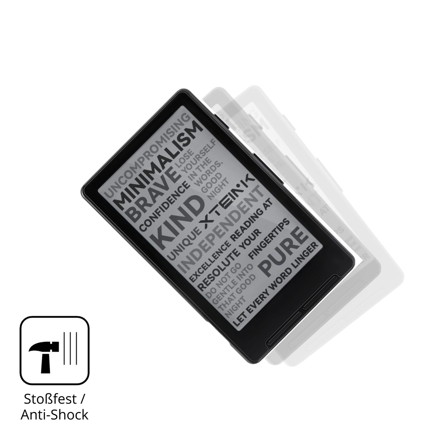 Schutz gegen Kratzer auf dem Xteink X4 eReader Glas durch Schlüssel, Stöße gegen die Tischkante oder Stürze