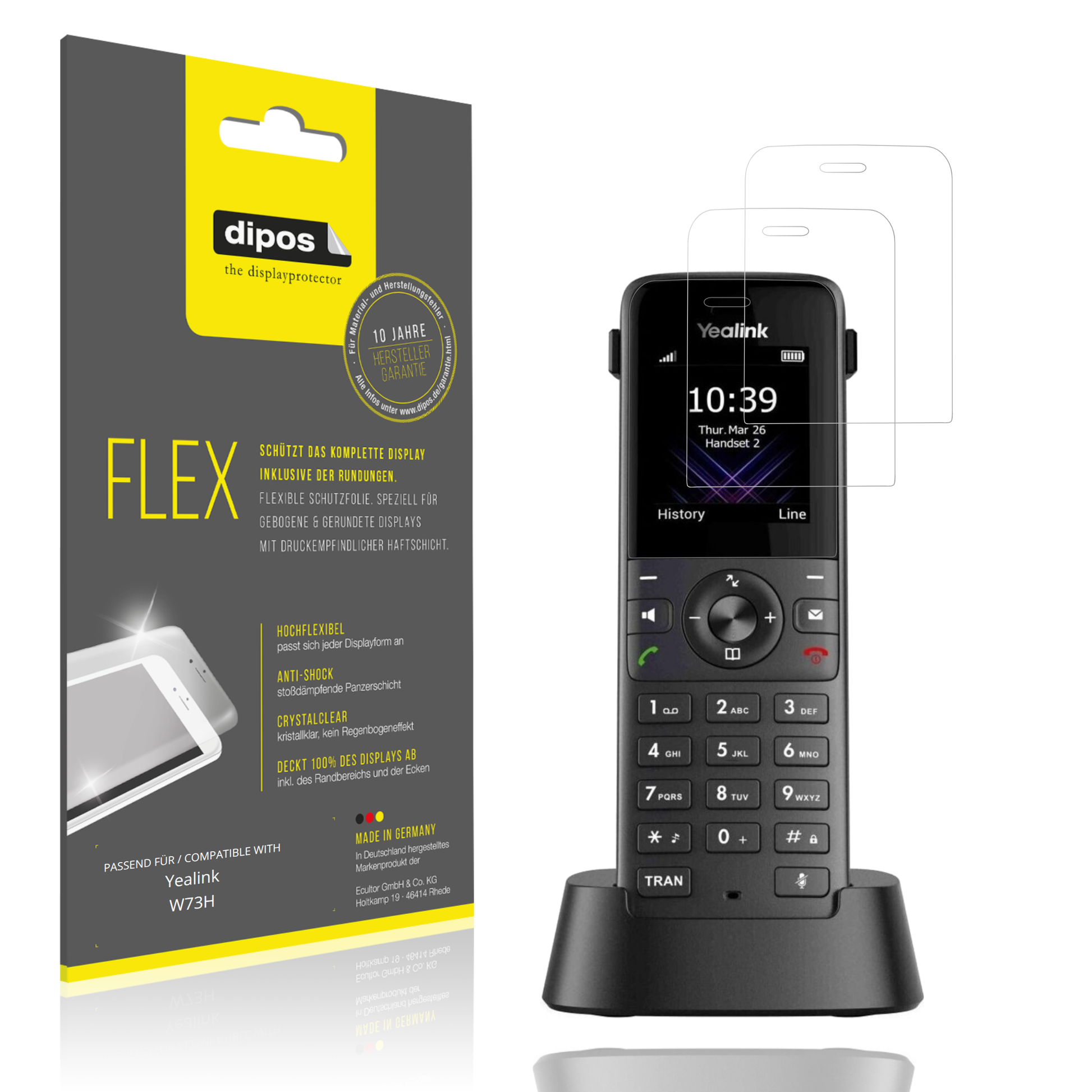 Klare Displayschutzfolie von dipos passend für Yealink W73H, 100% Displayabdeckung und blasenfreie Montage