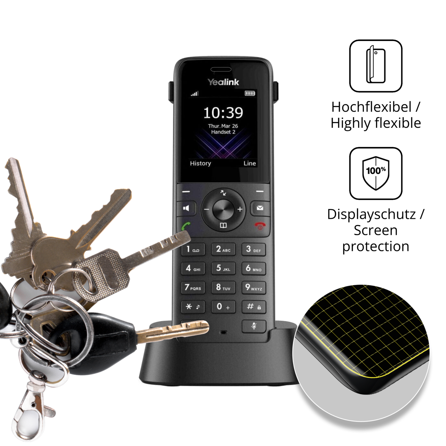 dipos Displayschutz für Yealink W73H, transparente Oberfläche, geringe Dicke und perfekte Passform