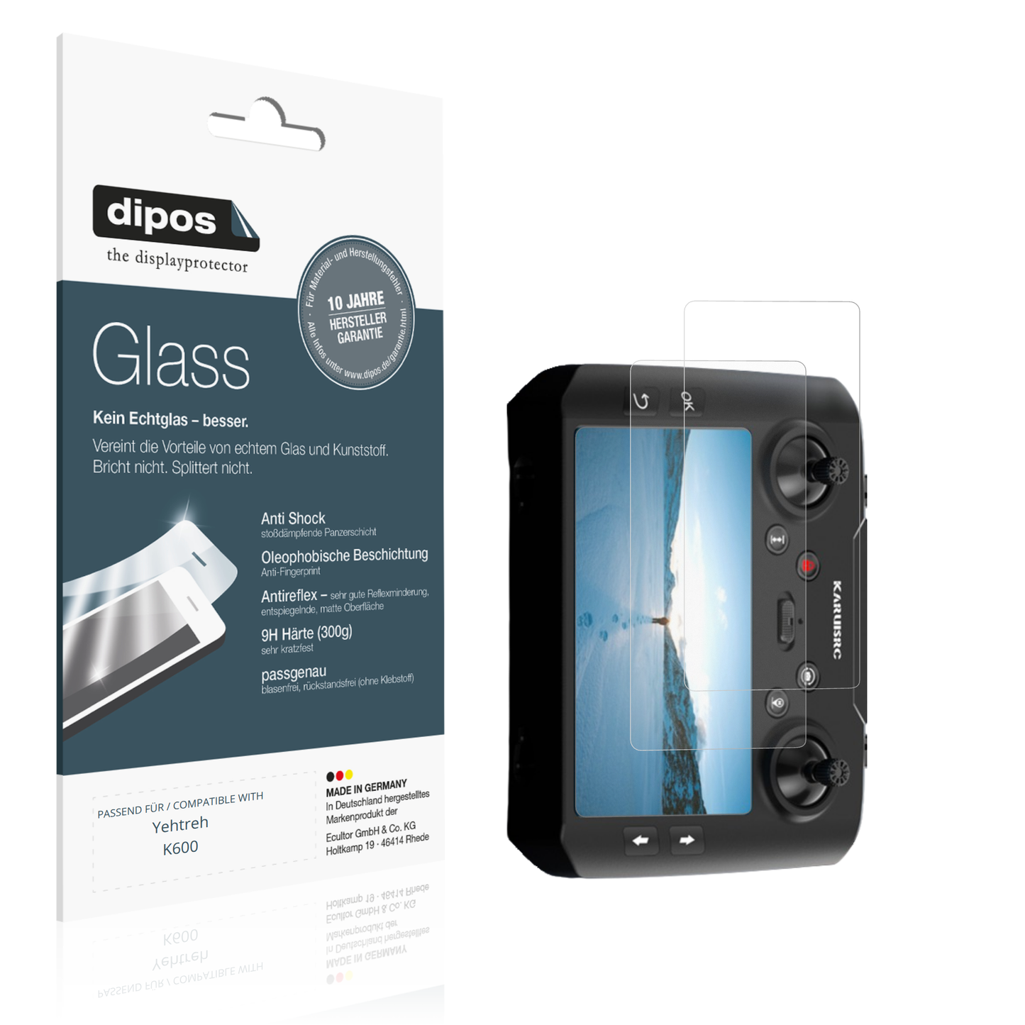 Matte Displayschutzfolie von dipos passend für Yehtreh K600, 9H kratzfest und blasenfrei montiert