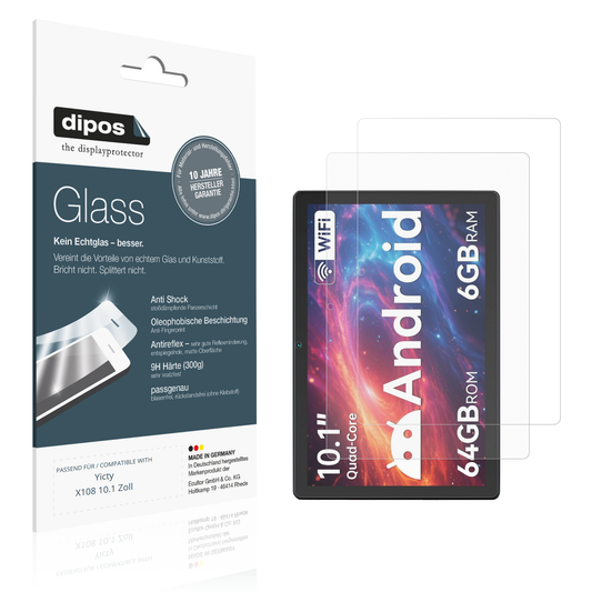 Matte Displayschutzfolie von dipos passend für yictyx108 10.1 zoll, 9H kratzfest und blasenfrei montiert