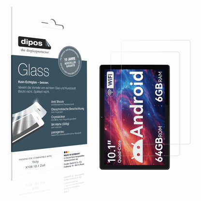 Klare Displayschutzfolie von dipos passend für yictyx108 10.1 zoll, 9H kratzfest und blasenfrei montiert
