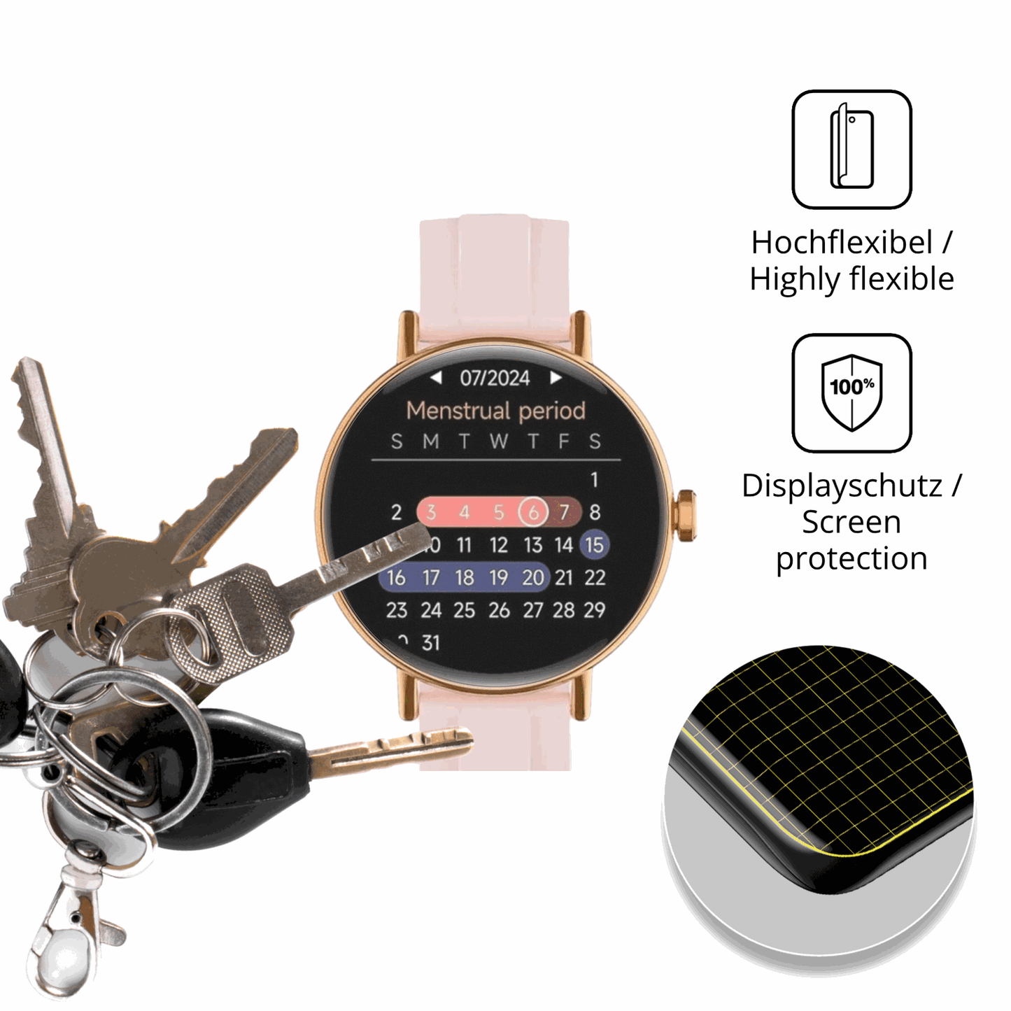 dipos Displayschutz für Yoever Smartwatch 1.27 Zoll, transparente Oberfläche, perfekte Passform auch für die Rundungen