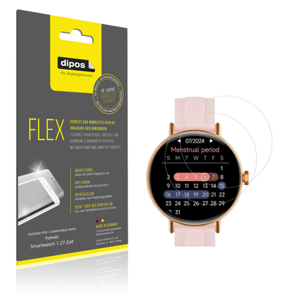Klare Displayschutzfolie von dipos passend für Yoever Smartwatch 1.27 Zoll, 100% Displayabdeckung und blasenfreie Montage