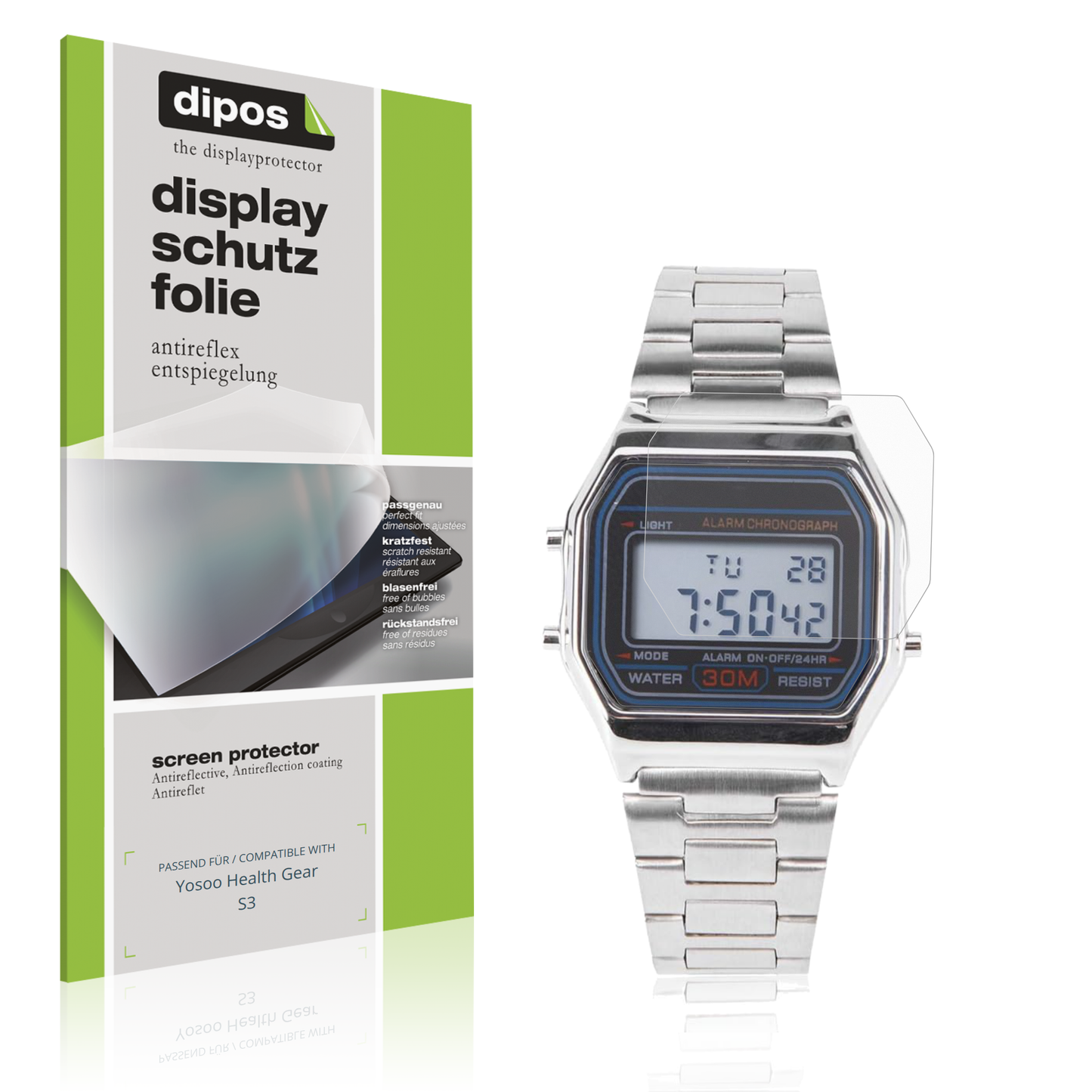 Matte Displayschutzfolie von dipos passend für Yosoo Health Gear S3, präziser Zuschnitt und blasenfrei montiert