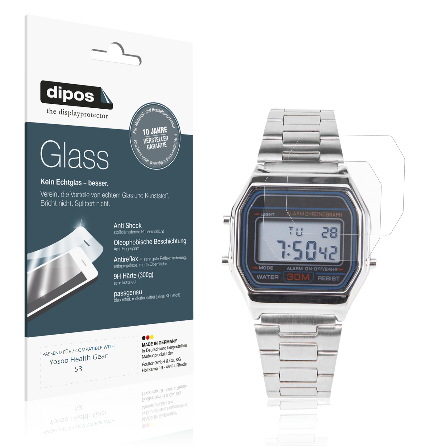 Matte Displayschutzfolie von dipos passend für Yosoo Health Gear S3, 9H kratzfest und blasenfrei montiert