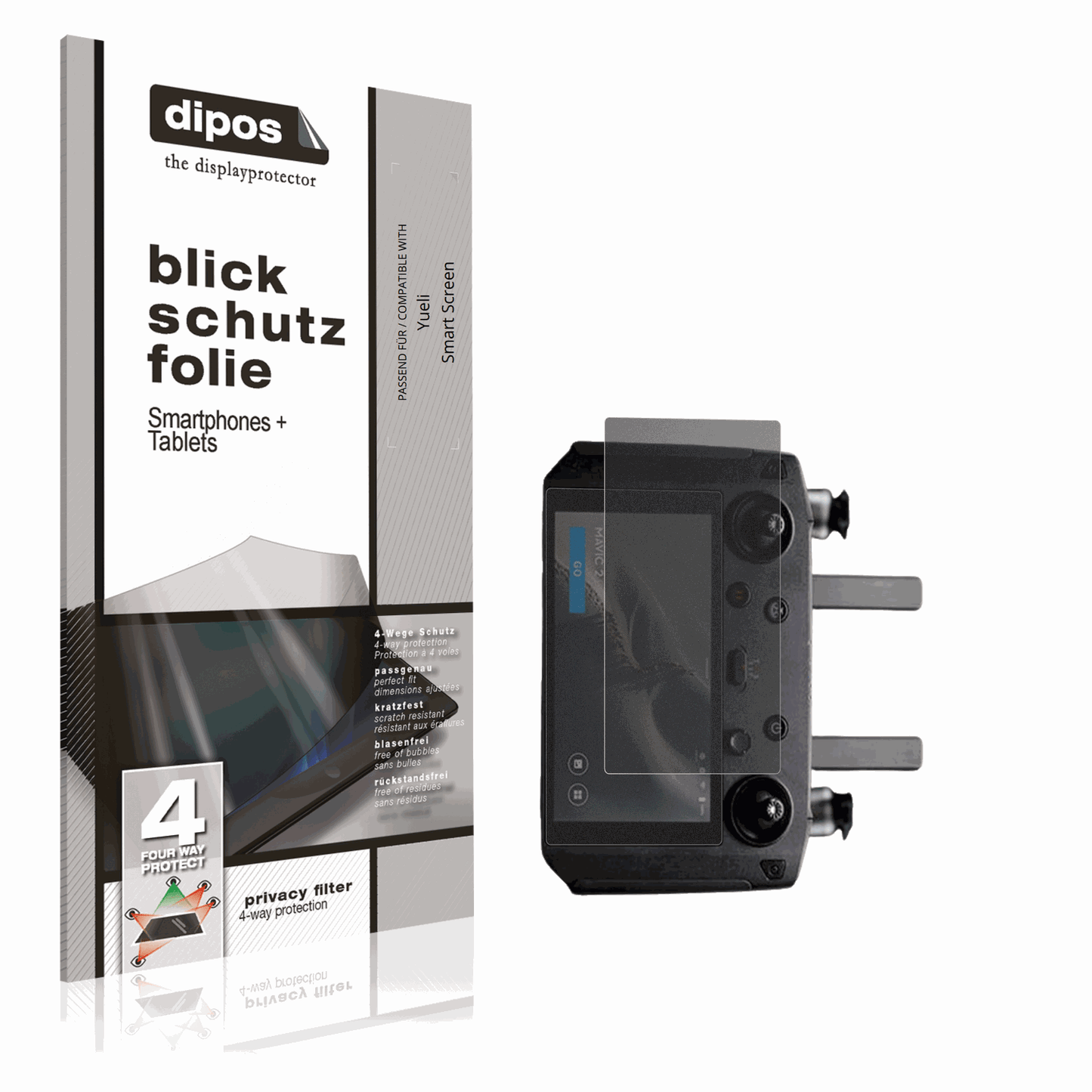 Blickschutzfolie von dipos passend für Yueli Smart Screen, präziser Zuschnitt und blasenfrei montiert