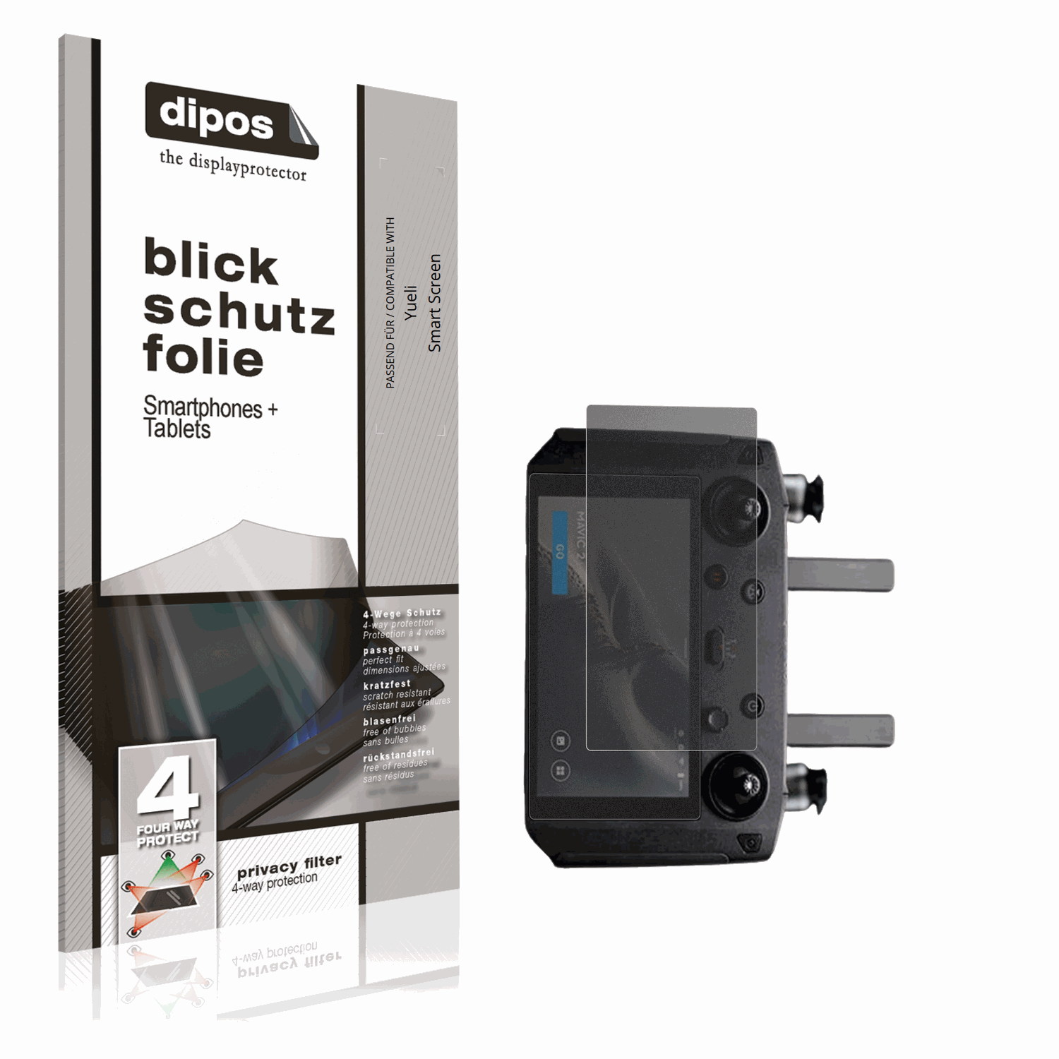 Blickschutzfolie von dipos passend für Yueli Smart Screen, präziser Zuschnitt und blasenfrei montiert
