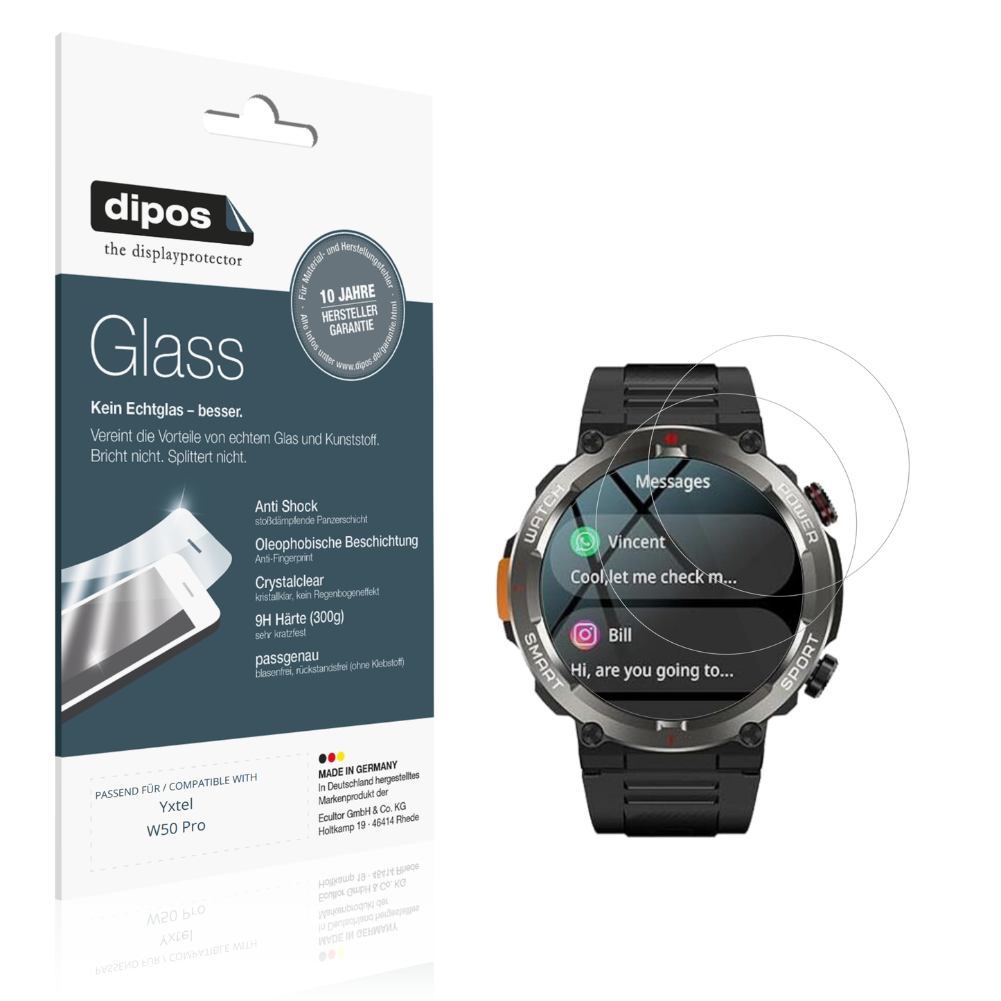 Klare Displayschutzfolie von dipos passend für Yxtel W50 Pro, 9H kratzfest und blasenfrei montiert