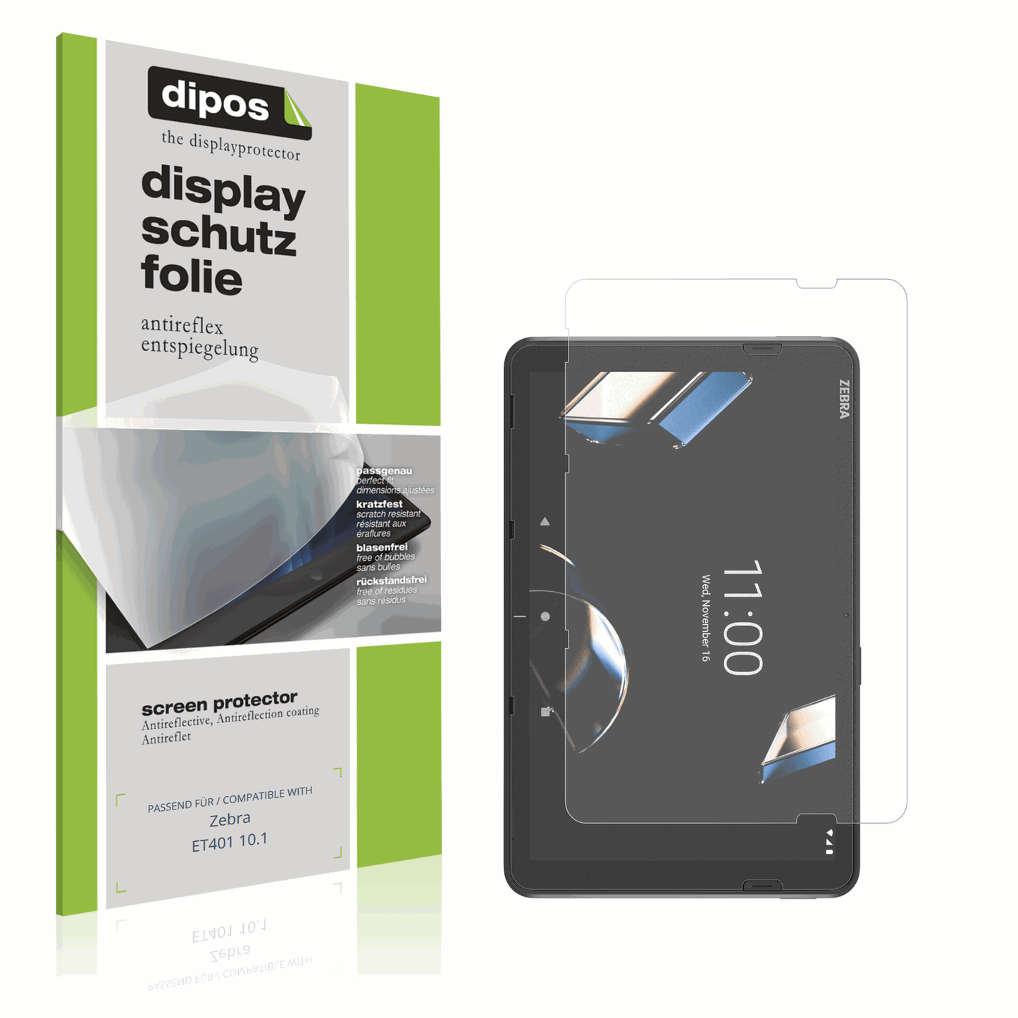 Matte Displayschutzfolie von dipos passend für Zebra ET401 10.1, präziser Zuschnitt und blasenfrei montiert
