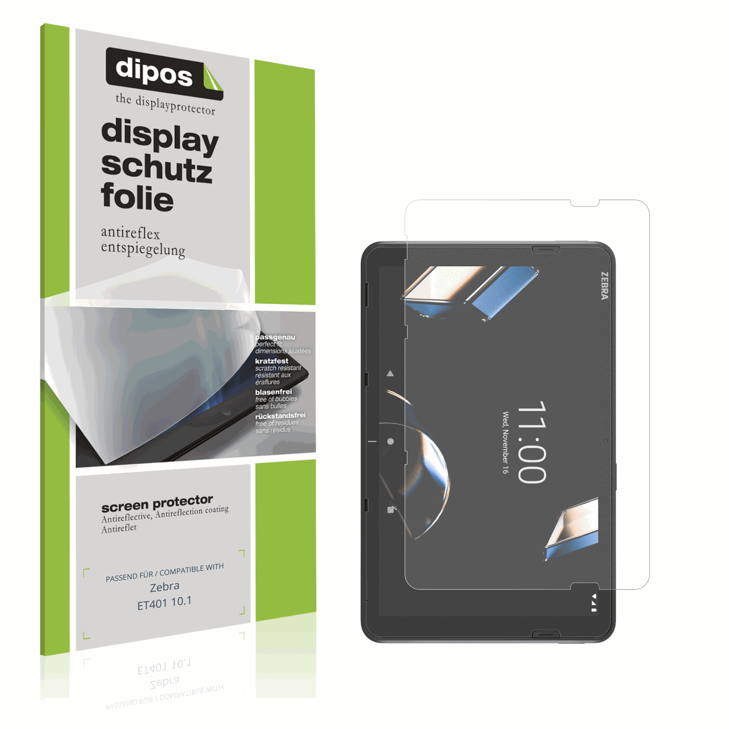 Matte Displayschutzfolie von dipos passend für Zebra ET401 10.1, präziser Zuschnitt und blasenfrei montiert
