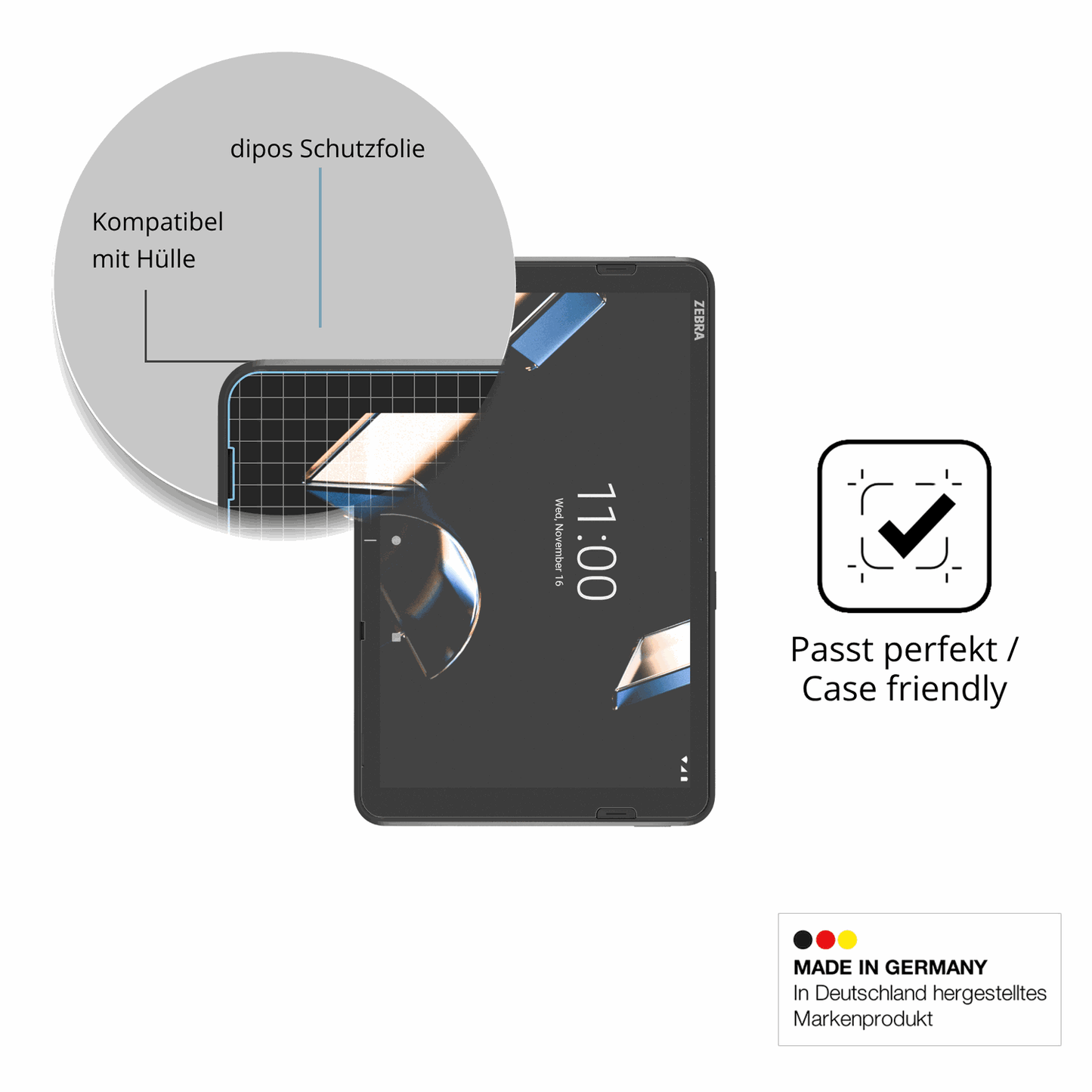 Schutzfolie mit optimaler Passform, zur Verwendung mit Hüllen geeignet