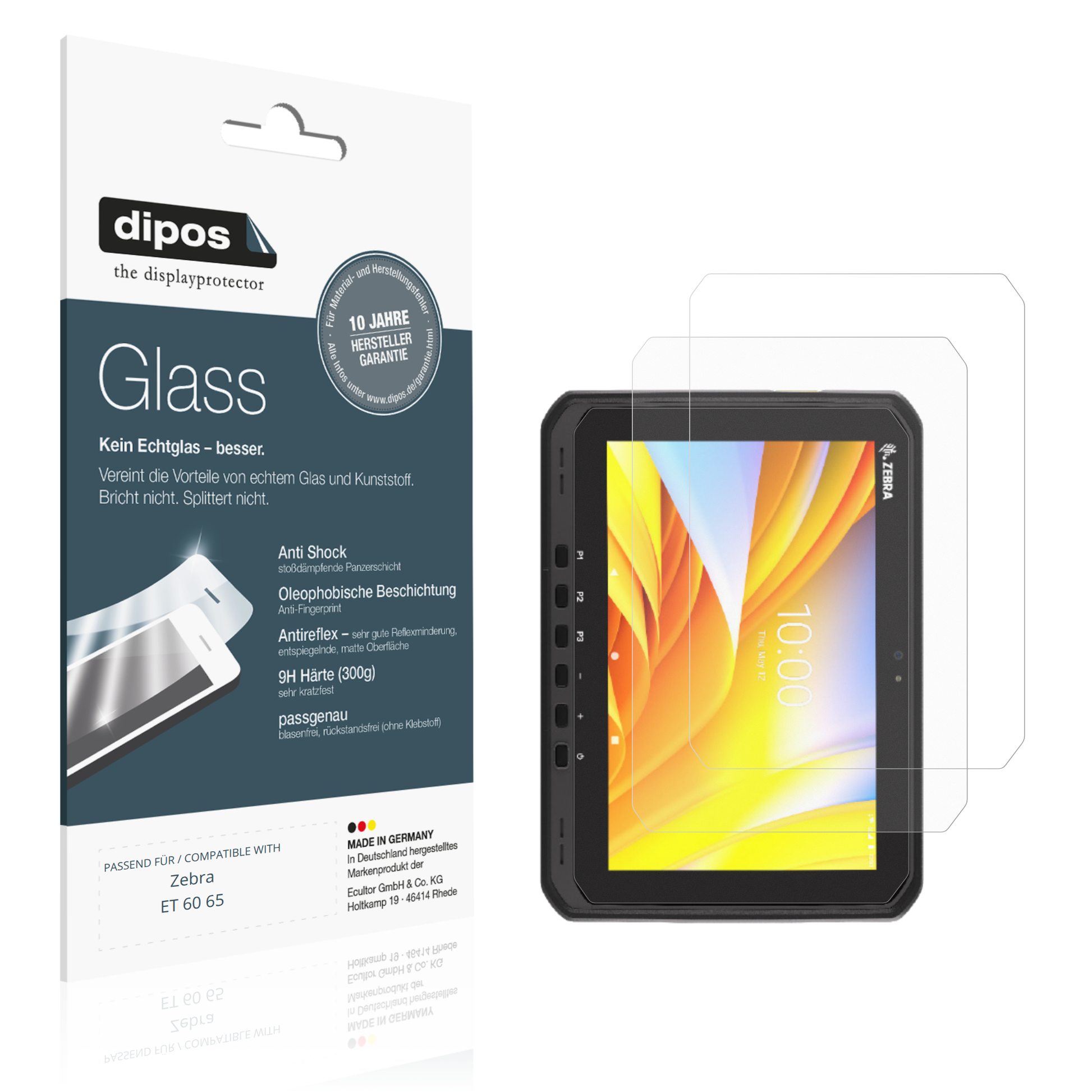 Matte Displayschutzfolie von dipos passend für Zebra ET 60 65, 9H kratzfest und blasenfrei montiert